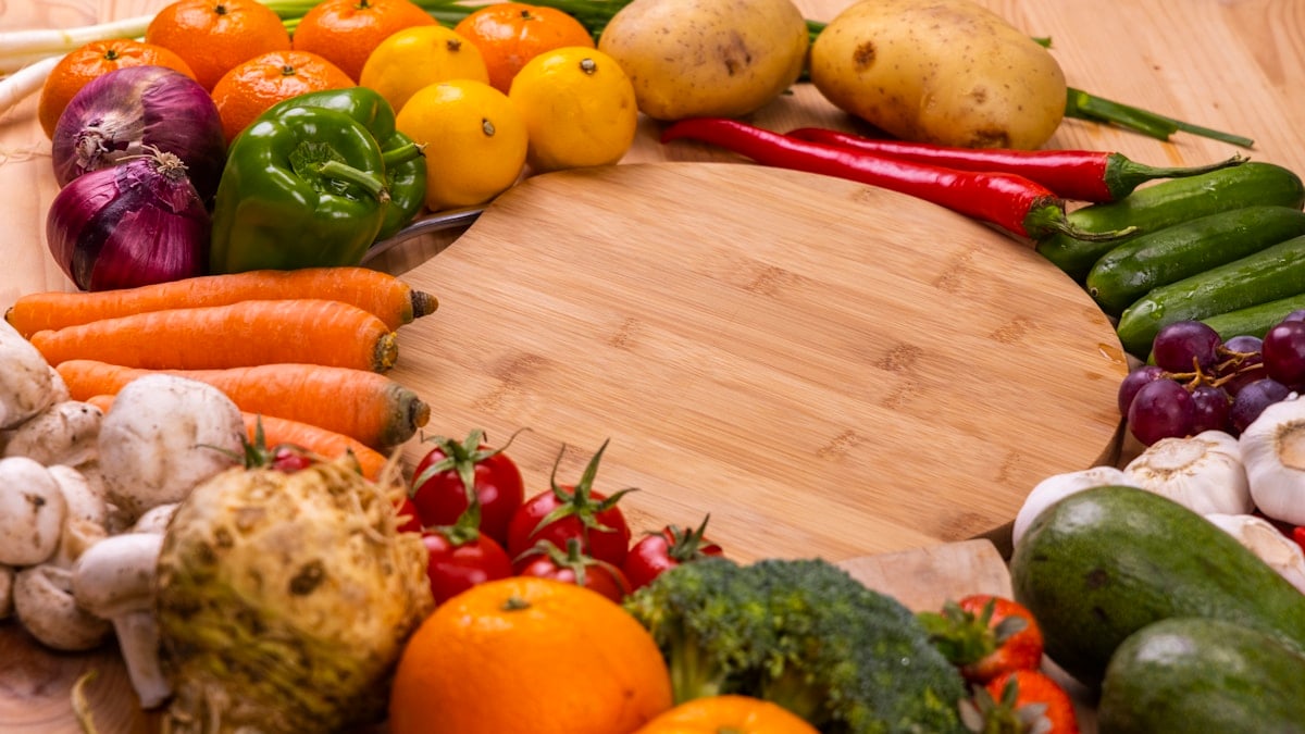 healthy, fresh, raw vegetables and fruits